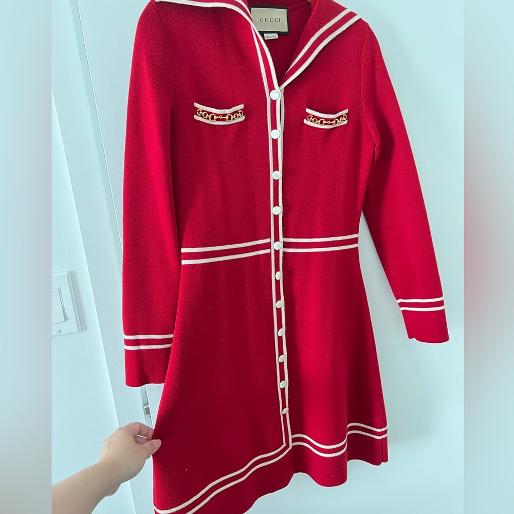 GUCCI WOOL DRESS WITH CONTRAST TRIM
